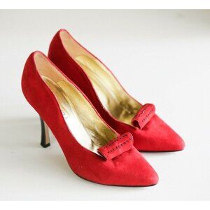 Vintage Sophia Bright Red Suede Super Sexy High Heels 36.5